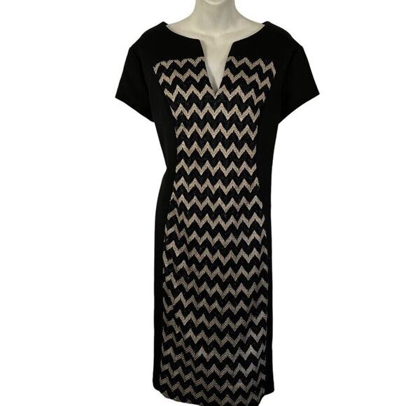 Connected Apparel Womens Sheath Short Sleeve Black Knee Length Dress sz 16 - Picture 1 of 16